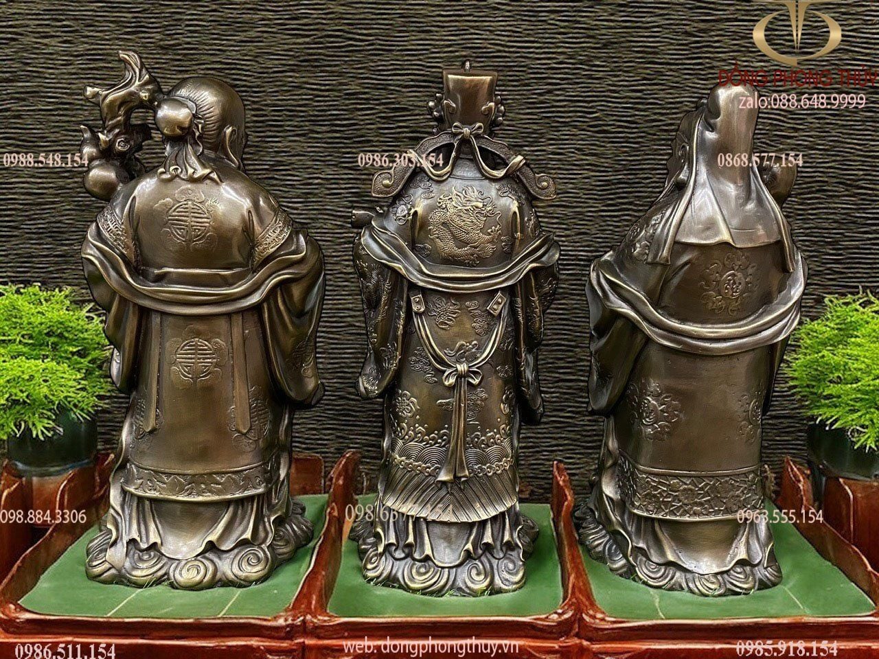 Tượng Phúc Lộc Thọ 33cm nặng 15kg bằng đồng hun