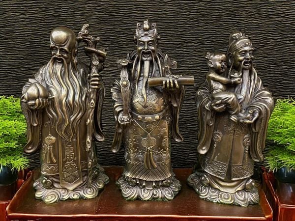 Tượng Phúc Lộc Thọ 33cm nặng 15kg bằng đồng hun