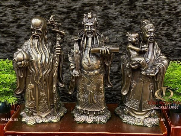 Tượng Phúc Lộc Thọ 33cm nặng 15kg bằng đồng hun