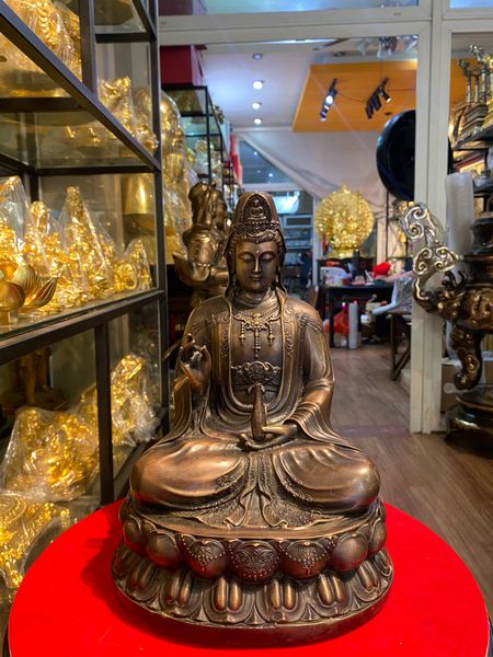 Tượng phật quan âm bằng đồng hun 30cm