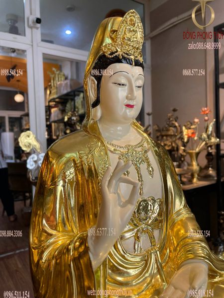 Tượng phật quan âm dát vàng vẽ diện màu cao cấp cao 50 nặng 18kg