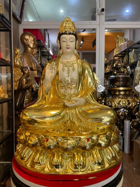 Tượng phật quan âm dát vàng vẽ diện màu cao cấp cao 50 nặng 18kg