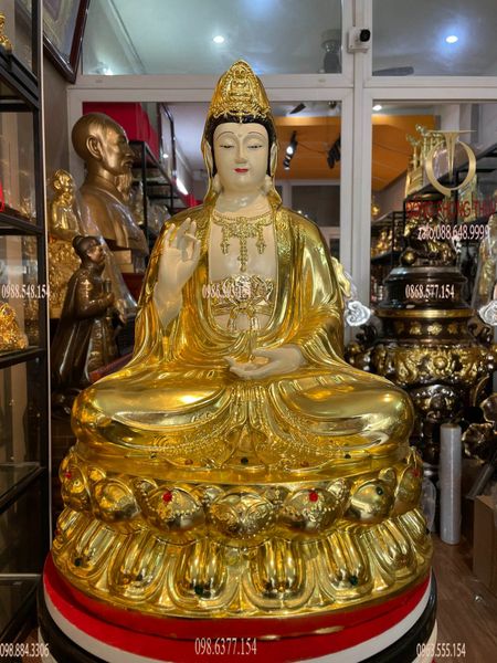 Tượng phật quan âm dát vàng vẽ diện màu cao cấp cao 50 nặng 18kg