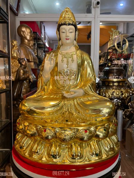 Tượng phật quan âm dát vàng vẽ diện màu cao cấp cao 50 nặng 18kg