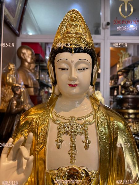 Tượng phật quan âm dát vàng vẽ diện màu cao cấp cao 50 nặng 18kg