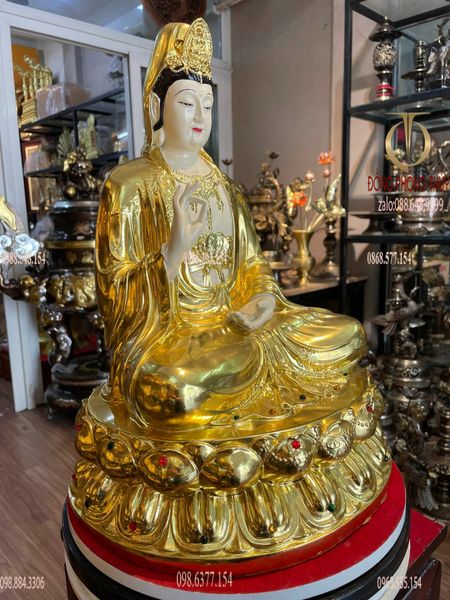Tượng phật quan âm dát vàng vẽ diện màu cao cấp cao 50 nặng 18kg