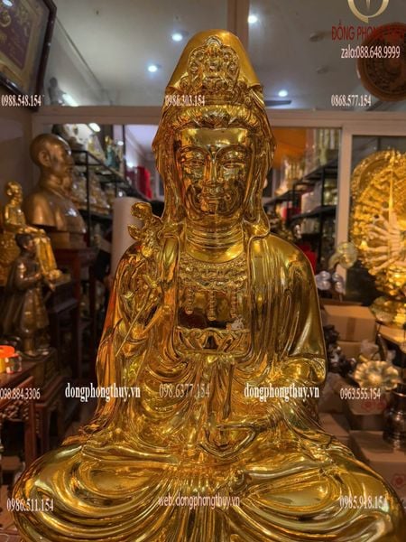 Tượng Quan Âm Cao 70 ngang 42 sâu 42cm nặng 58kg dát vàng