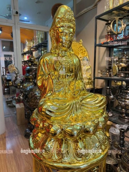 Tượng Quan Âm Cao 70 ngang 42 sâu 42cm nặng 58kg dát vàng