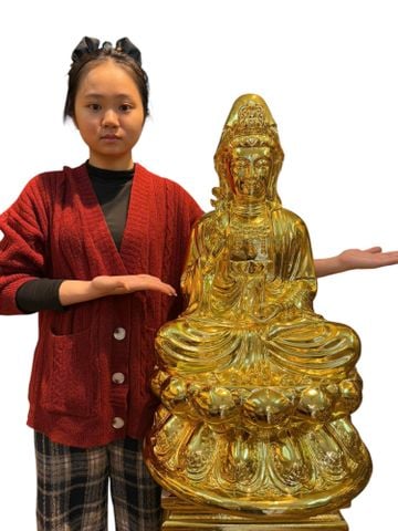 Tượng Quan Âm Cao 70 ngang 42 sâu 42cm nặng 58kg dát vàng