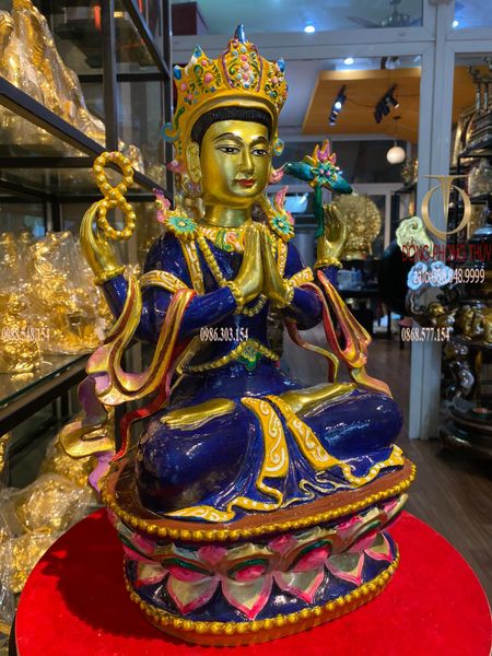 Tượng phật quan âm tứ thủ bằng đồng đỏ vẽ màu