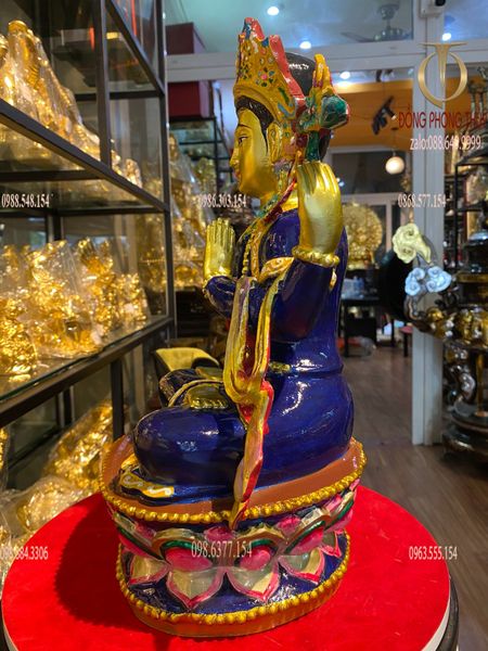 Tượng phật quan âm tứ thủ bằng đồng đỏ vẽ màu
