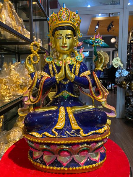 Tượng phật quan âm tứ thủ bằng đồng đỏ vẽ màu