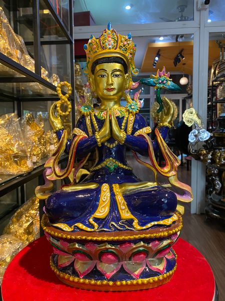 Tượng phật quan âm tứ thủ bằng đồng đỏ vẽ màu