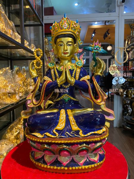 Tượng phật quan âm tứ thủ bằng đồng đỏ vẽ màu