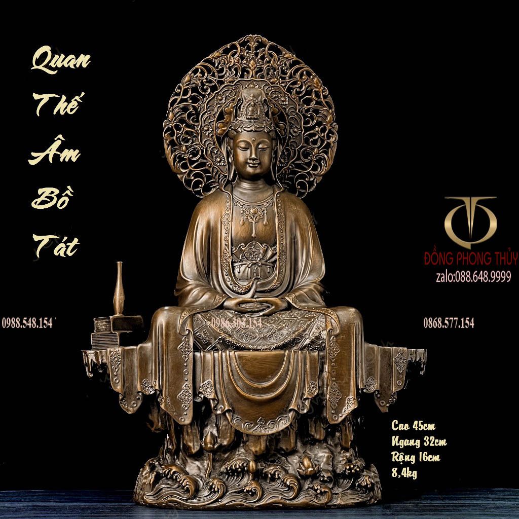 Tượng Quan Âm bằng đồng cao 45cm