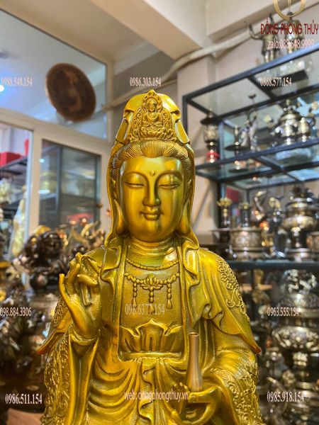 Tượng phật phật Quan Âm bằng đồng  Cao 29 ngang 17 sâu 16 nặng 2.8 kg