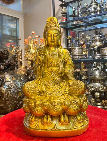 Tượng phật phật Quan Âm bằng đồng  Cao 29 ngang 17 sâu 16 nặng 2.8 kg