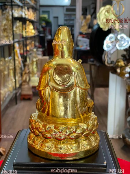 Tượng phật quan âm bằng đồng cao 17cm dát vàng