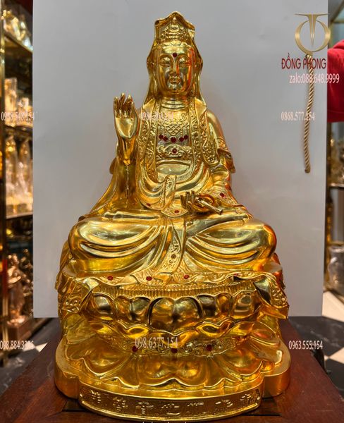 Tượng phật quan âm 39cm bằng đồng dát vàng 24k
