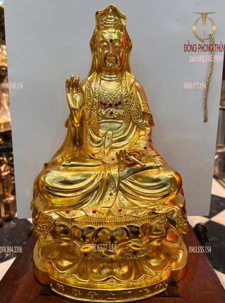 Tượng phật quan âm 39cm bằng đồng dát vàng 24k