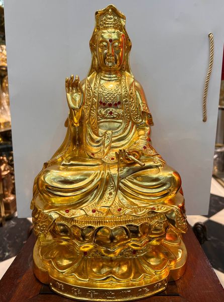 Tượng phật quan âm 39cm bằng đồng dát vàng 24k