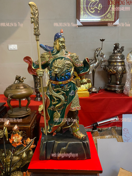 Tượng quan công vẽ màu bằng đồng cao 45cm