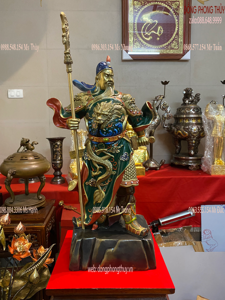 Tượng quan công vẽ màu bằng đồng cao 45cm
