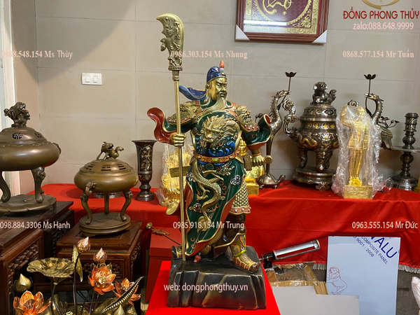 Tượng quan công vẽ màu bằng đồng cao 45cm