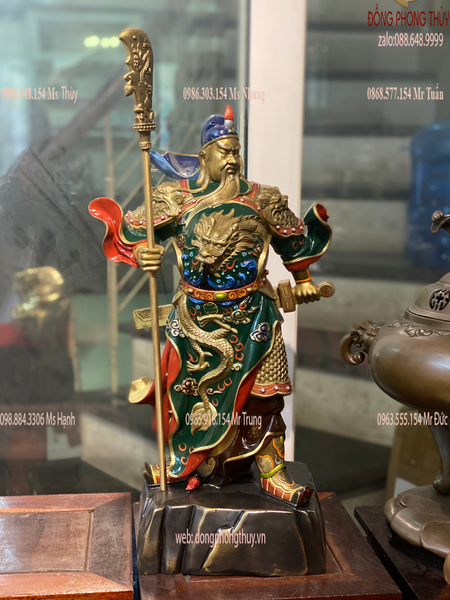 Tượng quan công vẽ màu bằng đồng cao 45cm