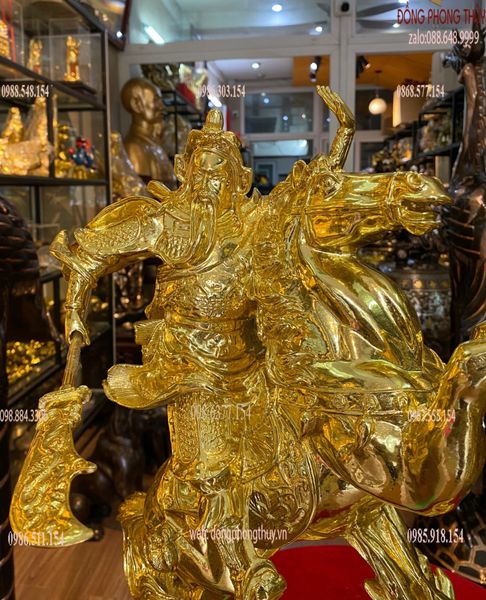 Tượng ngựa mạ vàng quan công cưỡi ngựa dát vàng nano