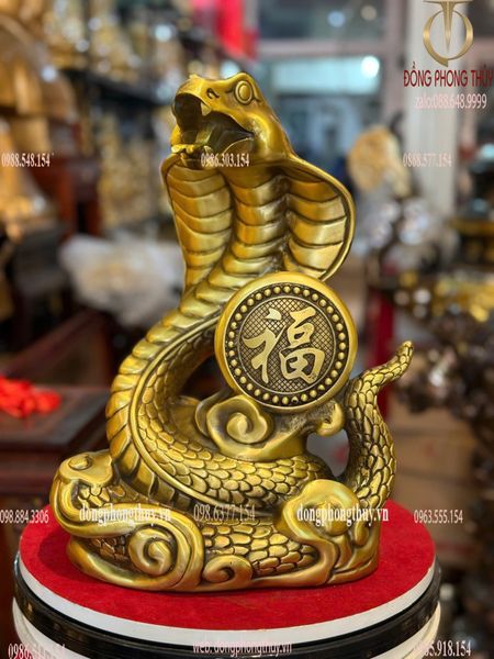 Tượng rắn phong thủy bằng đồng cao 37 ngang 27 rộng 18 nặng 4,8kg