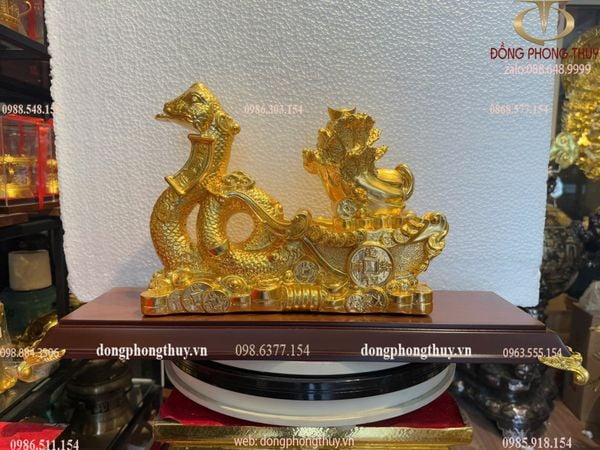 Tượng rắn kéo bắp cải bằng đồng dát vàng 24k Cao 22 ngang 28 sâu 10 nặng 4,6kg