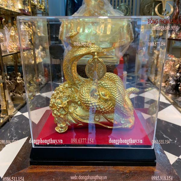 Tượng rắn cưỡi bao tiền dát vàng 24k
