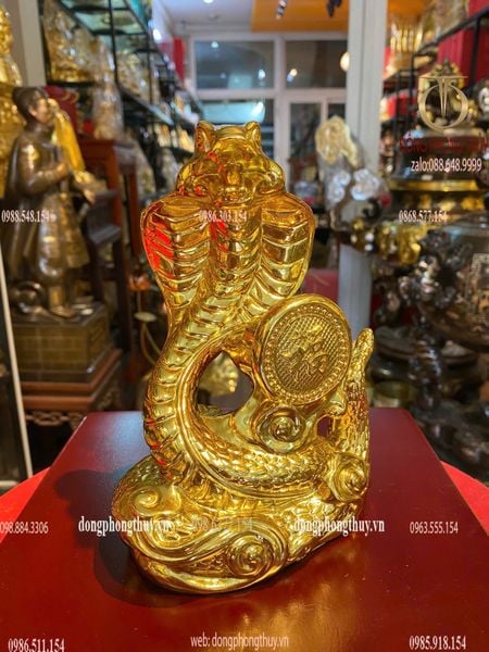 Tượng rắn bằng đồng dát vàng cao 18cm