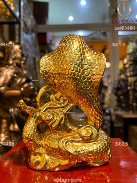 Tượng rắn mạ vàng phong thủy 18cm bằng đồng dát vàng 24k