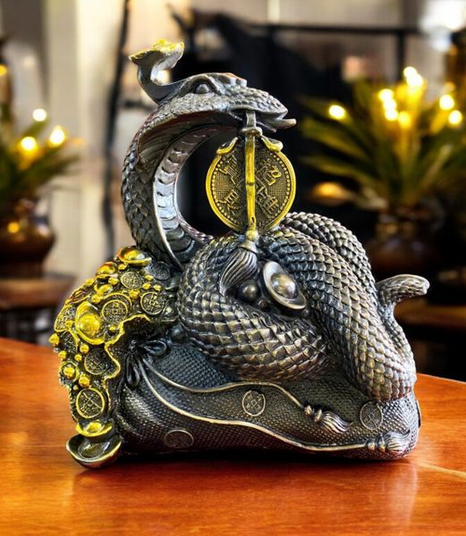 Tượng rắn phong thủy bằng đồng Cao 20cm ngang 17cm nặng 2,5kg