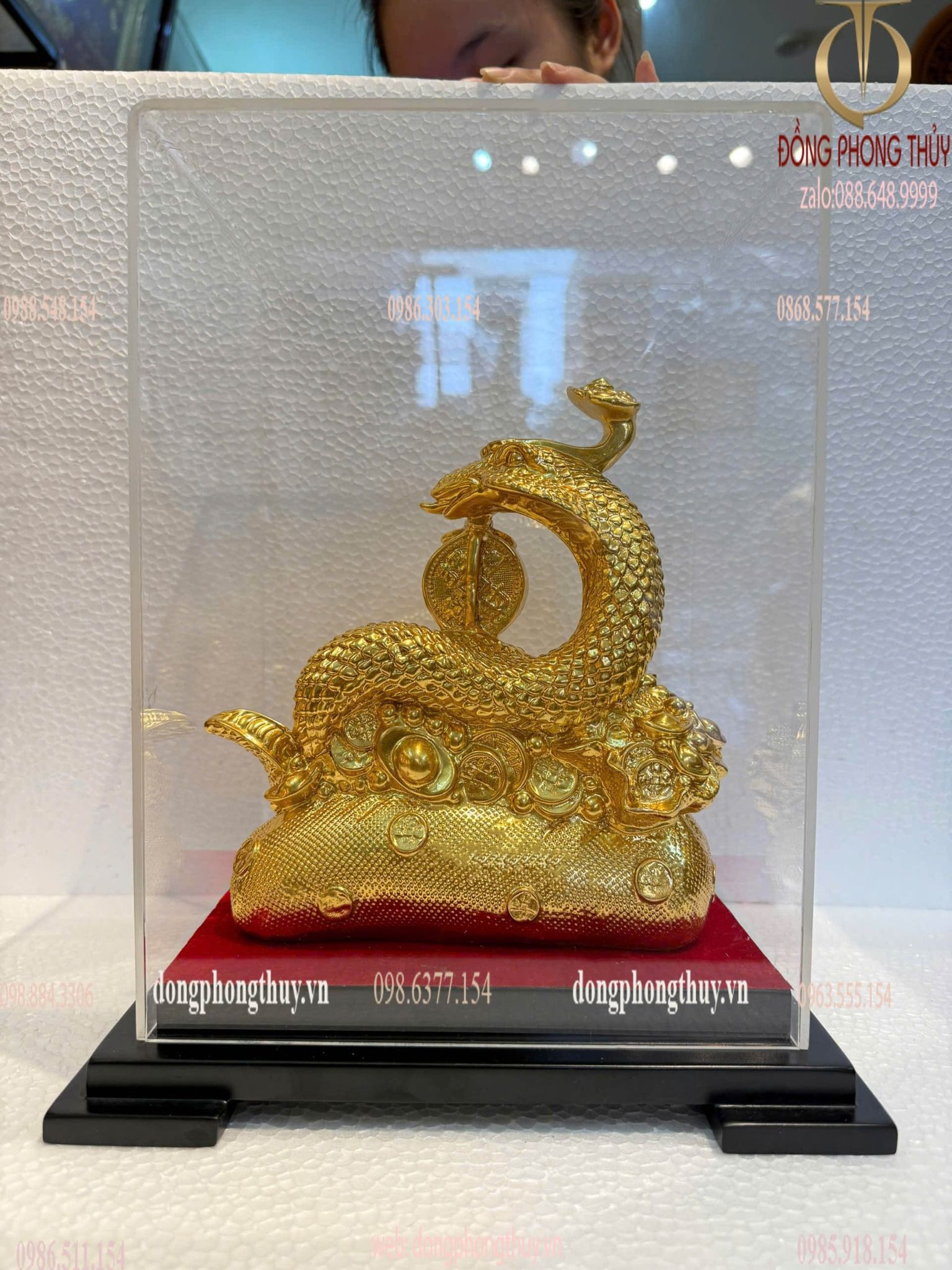 Tượng rắn cưỡi bao tiền dát vàng 24k