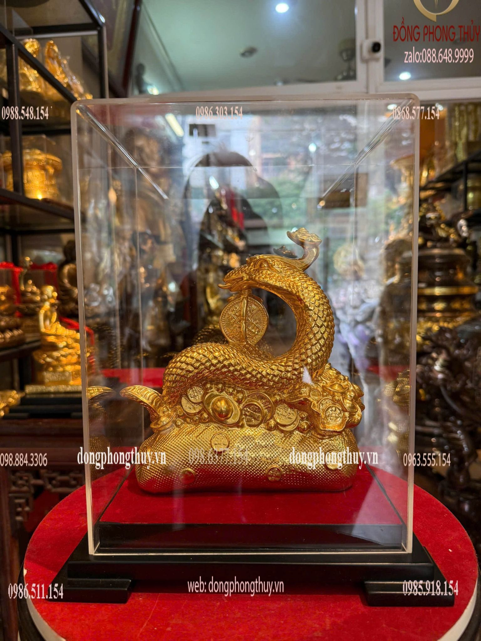 Tượng rắn cưỡi bao tiền dát vàng 24k