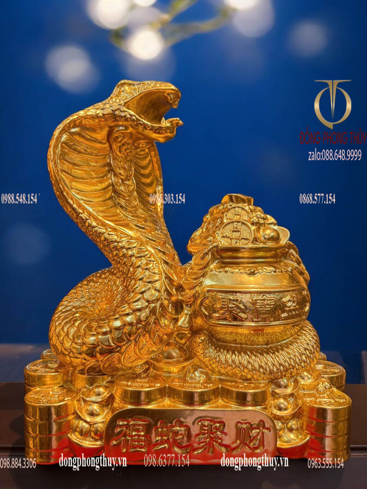 Tượng rắn mạ vàng phong thủy bằng đồng dát vàng 24k cao 28cm ngang 24cm sâu 15cm nặng 4,2kg
