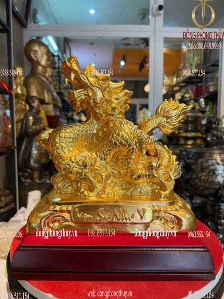 Tượng rồng phong thủy dát vàng 24k cao 27cm nặng 5kg chữ Việt