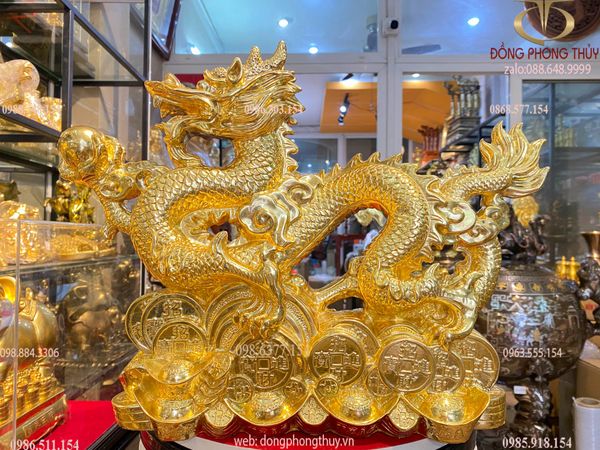 Tượng rồng mạ vàng 24k cưỡi tiền