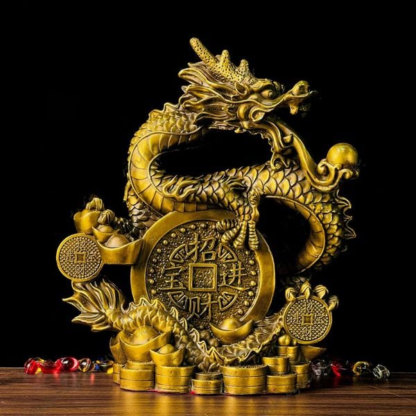 Rồng cuộn tiền để bàn bằng đồng cao 27x23 nặng 4 kg