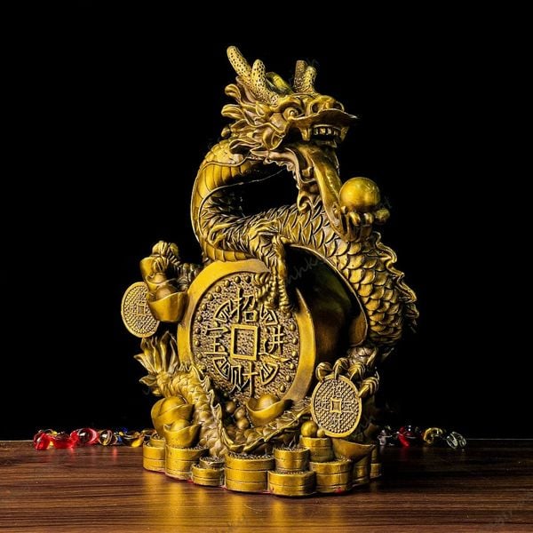 Rồng cuộn tiền để bàn bằng đồng cao 27x23 nặng 4 kg