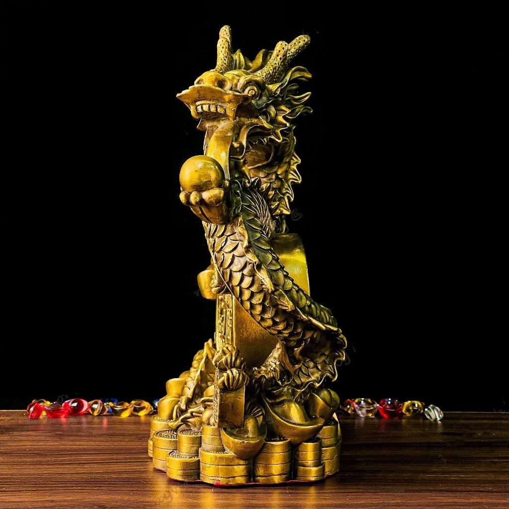 Rồng cuộn tiền để bàn bằng đồng cao 27x23 nặng 4 kg