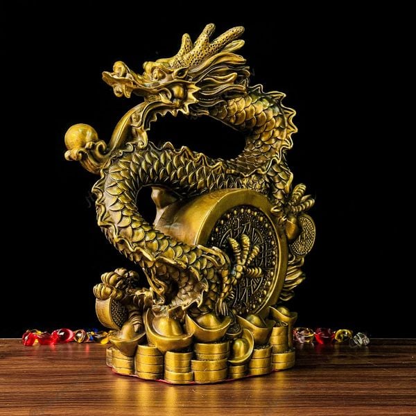 Rồng cuộn tiền để bàn bằng đồng cao 27x23 nặng 4 kg