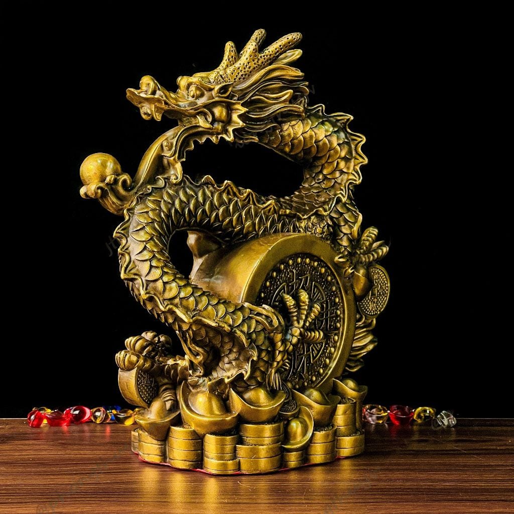 Rồng cuộn tiền để bàn bằng đồng cao 27x23 nặng 4 kg