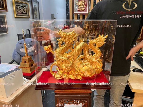 Tượng rồng hồ lô mạ vàng Cao 42 dài 55 sâu 18 nặng 16 kg