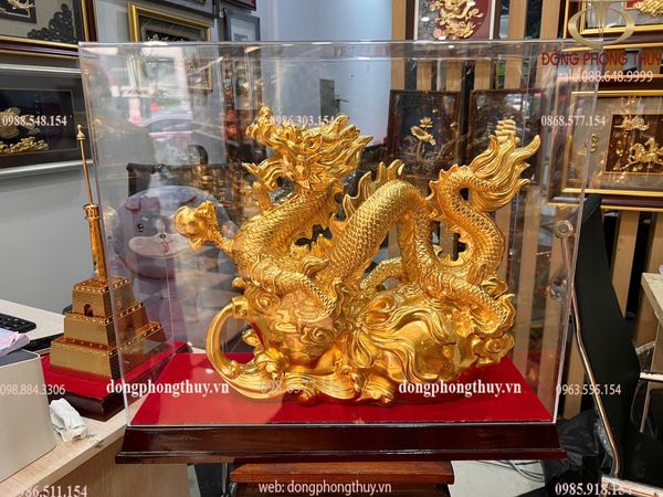 Tượng rồng hồ lô dát vàng 24k Cao 42 dài 55 sâu 18 nặng 16 kg