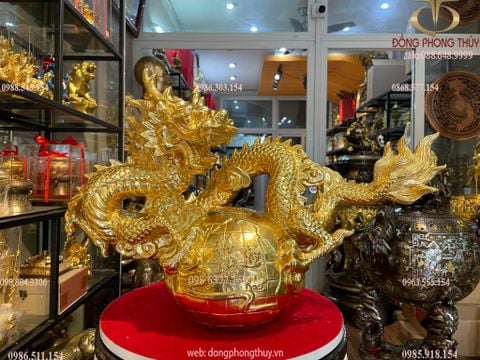 Tượng rồng mạ vàng - Tượng rồng địa cầu dát vàng 24k