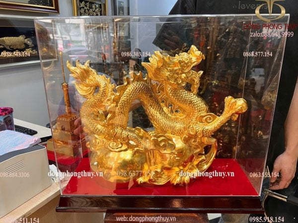 Tượng rồng hồ lô dát vàng 24k Cao 42 dài 55 sâu 18 nặng 16 kg